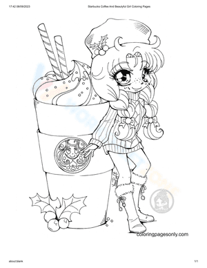 Starbucks Coffee And Beautyful Girl Coloring Pages