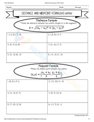 Distance & Midpoint Formula Notes