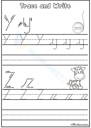 Alphabet Letters Tracing Y and Z