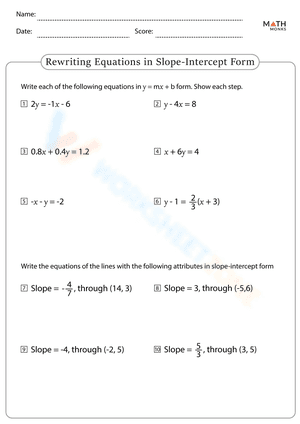 Putting Equations in Slope Intercept Form Worksheet