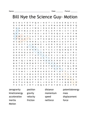 Bill Nye the Science Guy- Motion Word Search