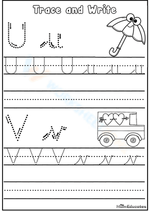 Alphabet Letters Tracing U and V