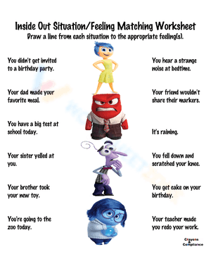 Inside Out Situation- Feeling Matching Worksheet
