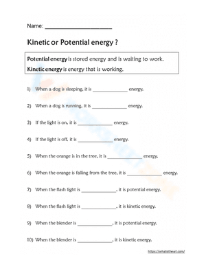 Kinetic Or Potential Energy Worksheets