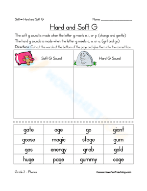 Hard G and Soft G Worksheet