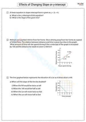 Effects of Changing Slope and Y Intercept Worksheet