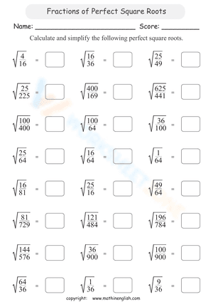 Square Roots Fractions