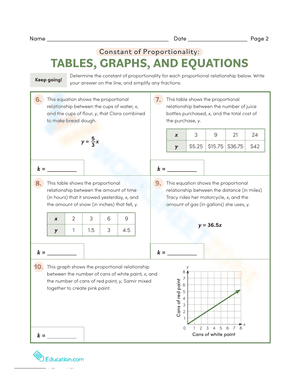 Constant of Proportionality - Tables, Graphs and Equations 2