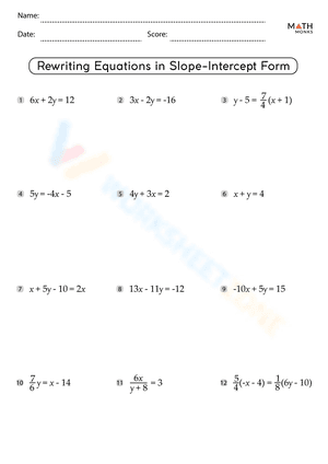 Rewriting Equations in Slope Intercept Form Worksheet with Answers