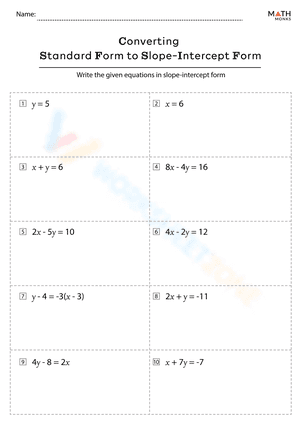 Standard Form to Slope Intercept Form Worksheet with Answers