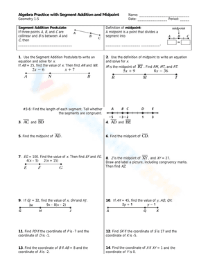 Algebra Practice with Segment Addition and Midpoint