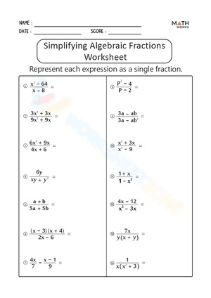 Simplifying Algebraic Fractions Worksheet