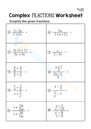 Complex Fractions Worksheet 1