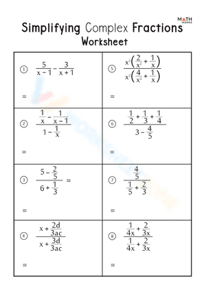 Simplifying Complex Fractions Worksheet 1