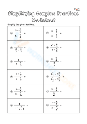 Simplifying Complex Fractions Worksheet 2
