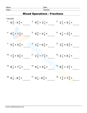 Mixed Operations Fractions
