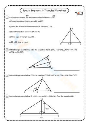 Special Segments in Triangles Worksheet