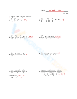 Complex Fractions Worksheet 4