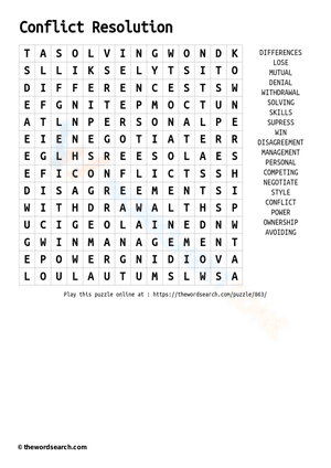 Conflict Resolution Word Search 2