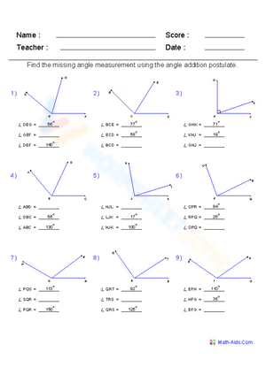 Angle Postulate Geometry Worksheet