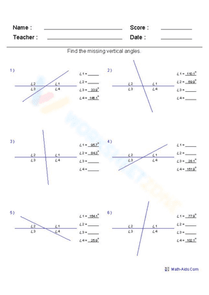 Find Vertical Angles Worksheet