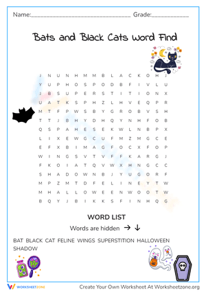 Bats and Black Cats Word Find