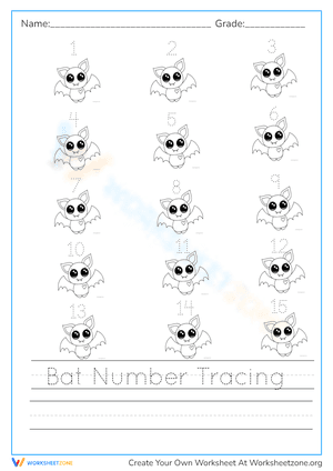 Bat Number Tracing Worksheet