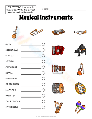 Musical Instruments Vocabulary Worksheet