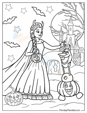 Elsa And Olaf Wearing Devil Horns On Halloween Coloring Sheet