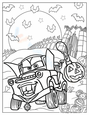 Dracula Mater Lightning McQueen Halloween Coloring Page