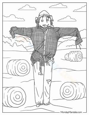 Coloring Page of Realistic Scarecrow