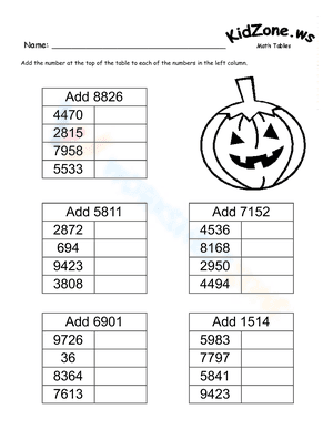 Four digit number MATH TABLES 2