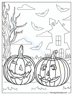 Two Halloween Jack-o-Lanterns To Color