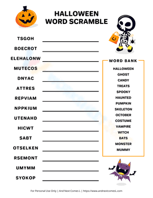 Halloween Word Scramble 10