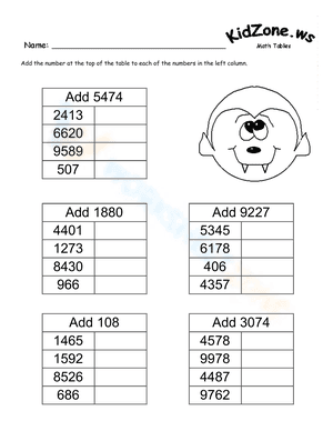 Four digit number MATH TABLES 1