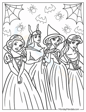 Princesses Halloween Coloring Page