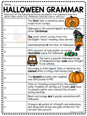Halloween Grammar Parts of Speech Identification within Facts