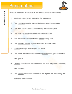 Halloween Punctuation Worksheets - Quotation Marks and Apostrophes