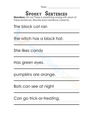 Spooky Sentences- Editing Worksheet