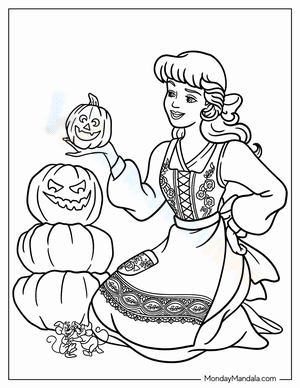 Cinderella Making Jack O Lantern Coloring Page