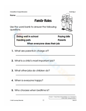 Family Roles Worksheet For Kids