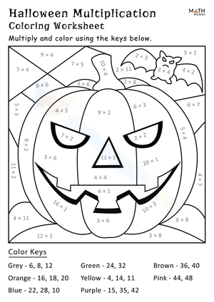 Halloween Multiplication Coloring Worksheet 1