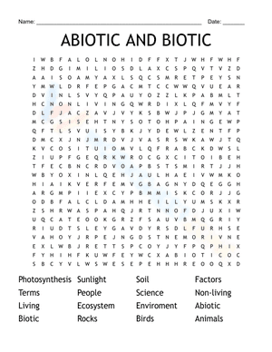 Abiotic Vs Biotic Factors Word Search
