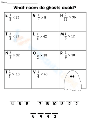 Halloween Riddle Multiplying Fractions