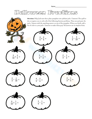 Halloween Adding and Subtrating Fractions