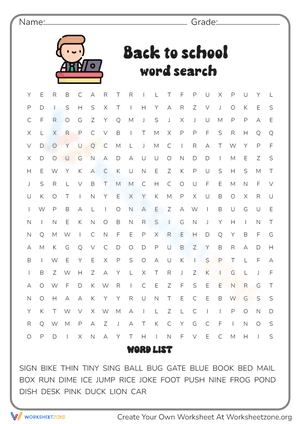 Back to school word search