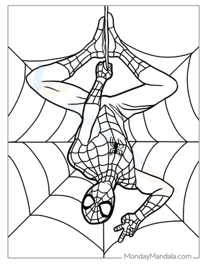 Spiderman Hanging Upside Down Coloring Sheet