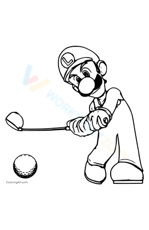 Luigi Playing Golf Coloring Page