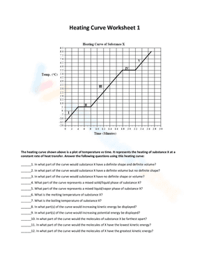 Heating Curve Worksheet 1