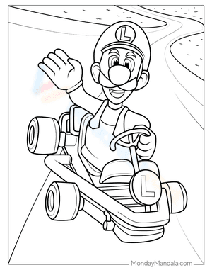 Luigi In Super Mario Kart To Color